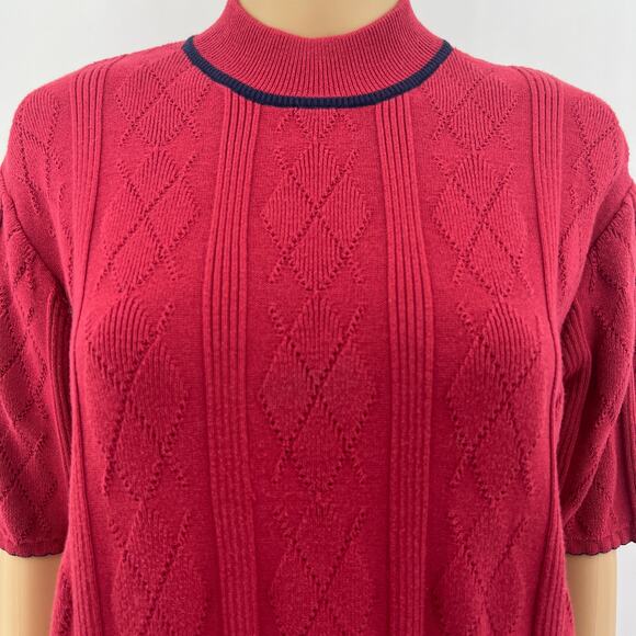 Country Club by Koret XL VINTAGE 90s Womens Red Knit Argyle Mock Neck Sweater - Picture 4 of 10